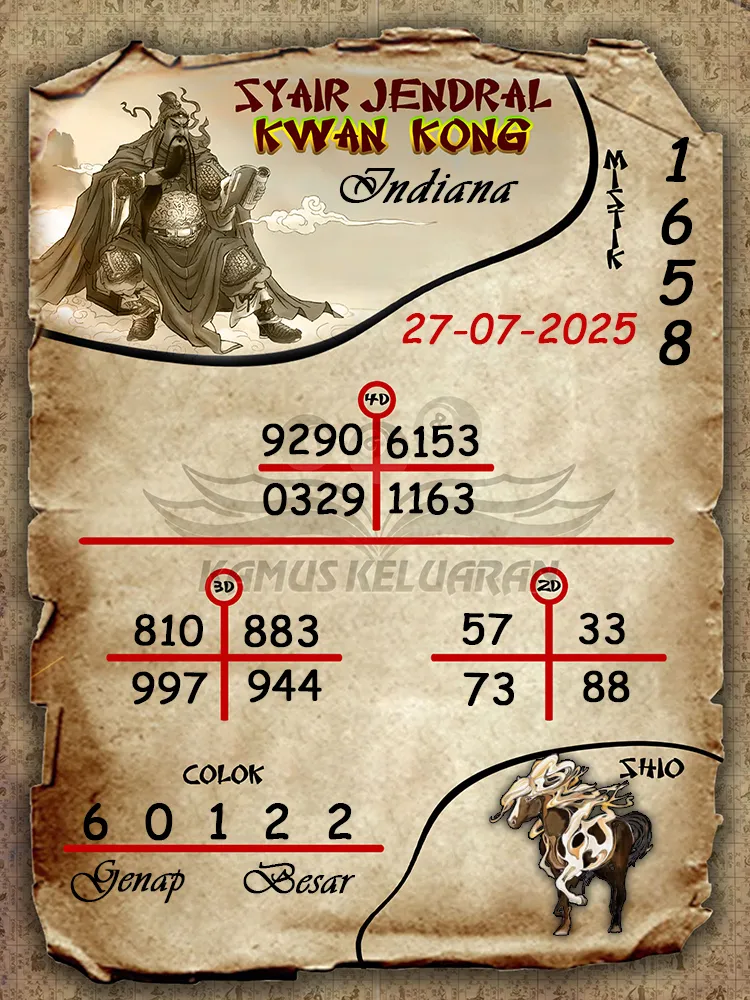 syair jendral kwan kong Indiana 27 07 2025