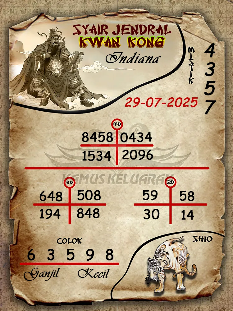 syair jendral kwan kong Indiana 29 07 2025