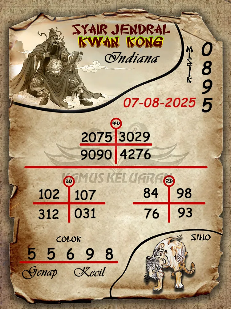 syair jendral kwan kong Indiana 07 08 2025
