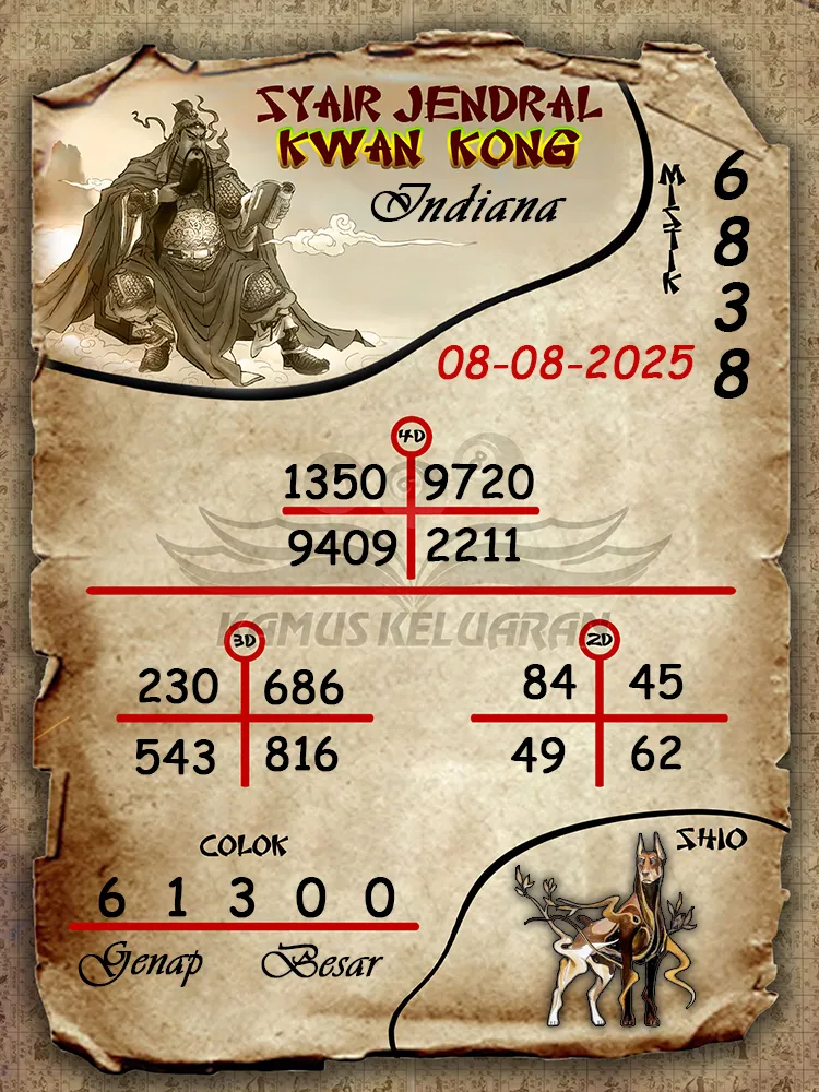 syair jendral kwan kong Indiana 08 08 2025