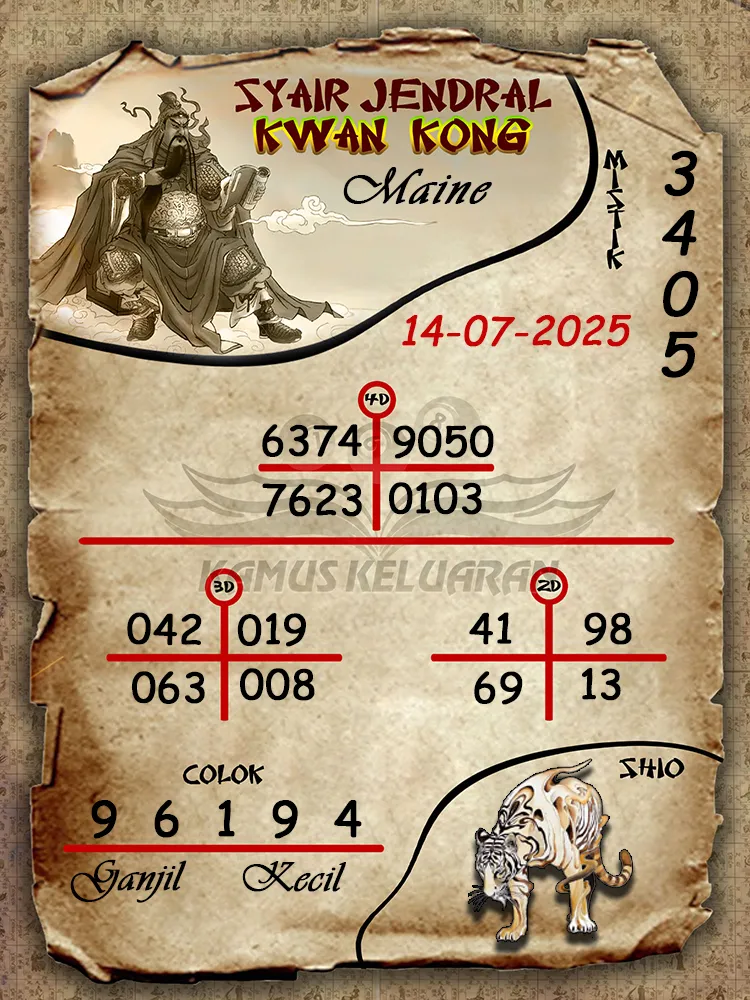 syair jendral kwan kong Maine 14 07 2025