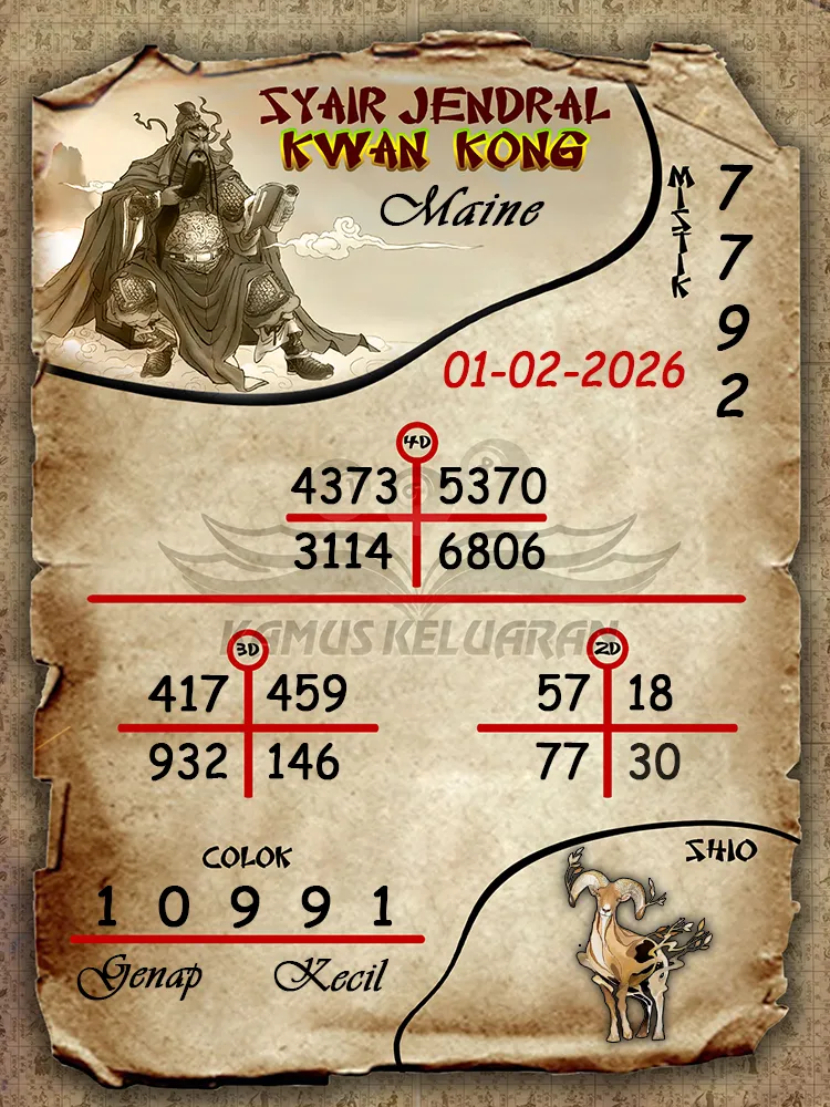 Syair Jendral Kwan Kong Maine 01 02 2026