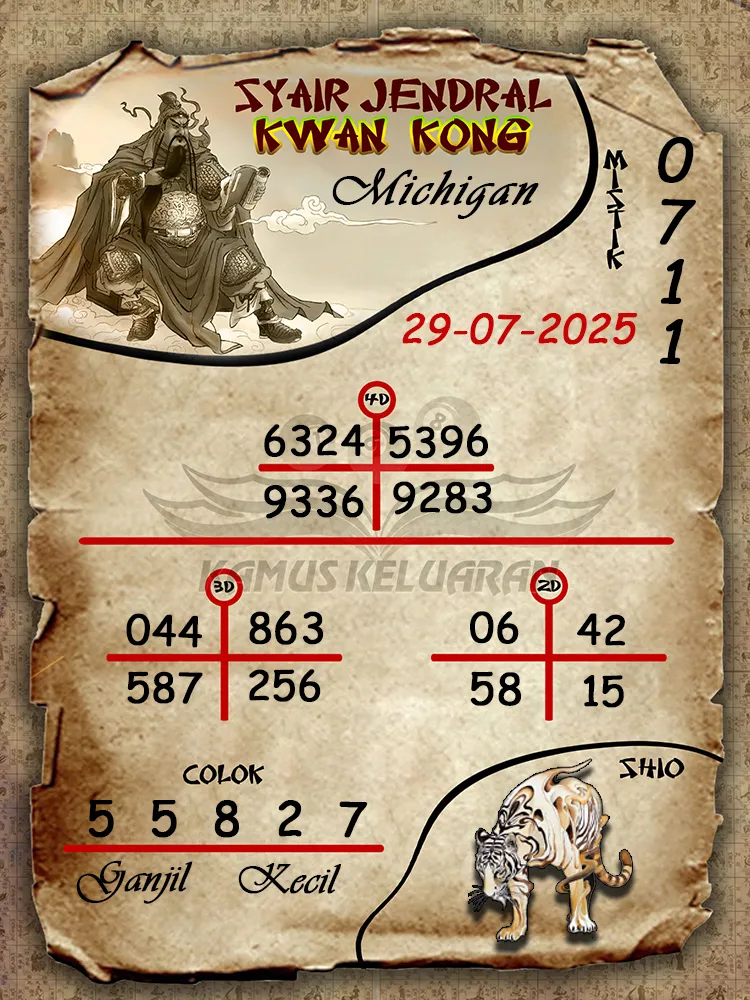 syair jendral kwan kong Michigan 29 07 2025