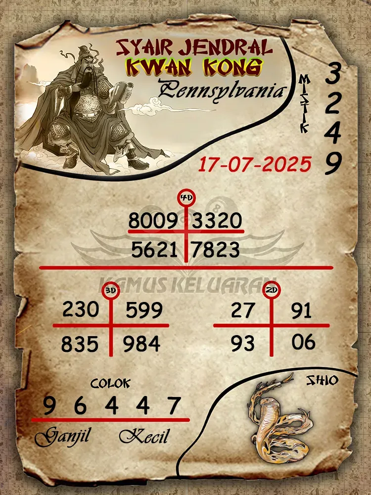 syair jendral kwan kong Pennsylvania 17 07 2025