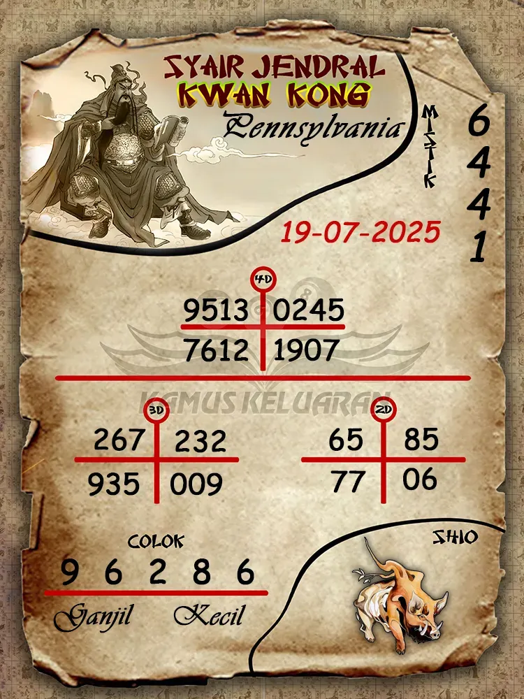 syair jendral kwan kong Pennsylvania 19 07 2025