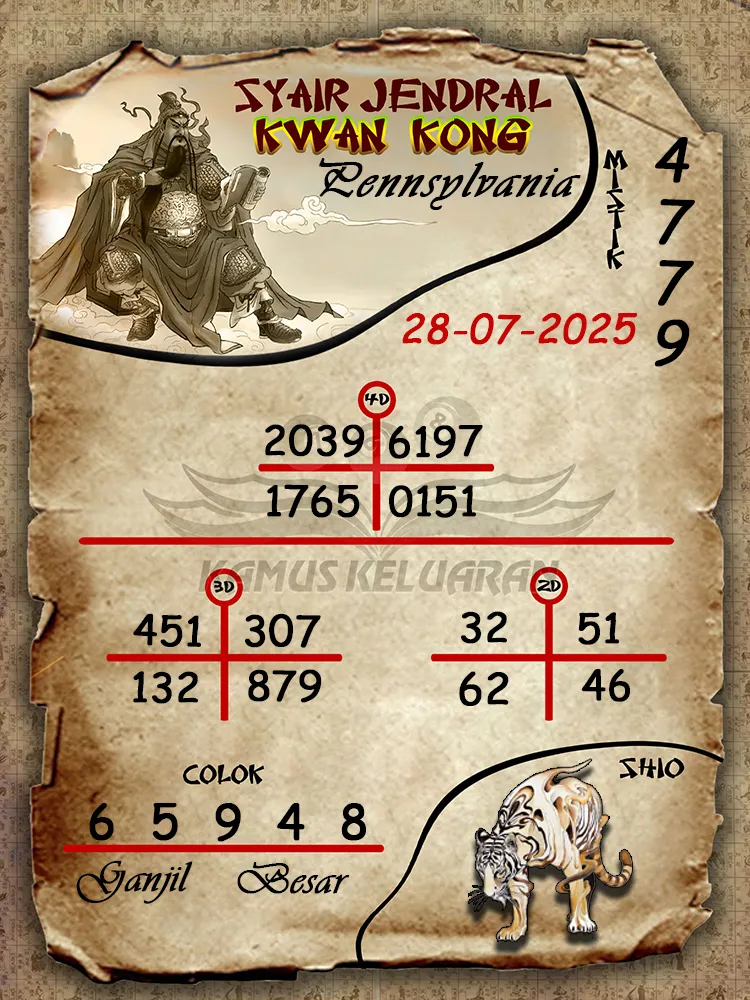 syair jendral kwan kong Pennsylvania 28 07 2025