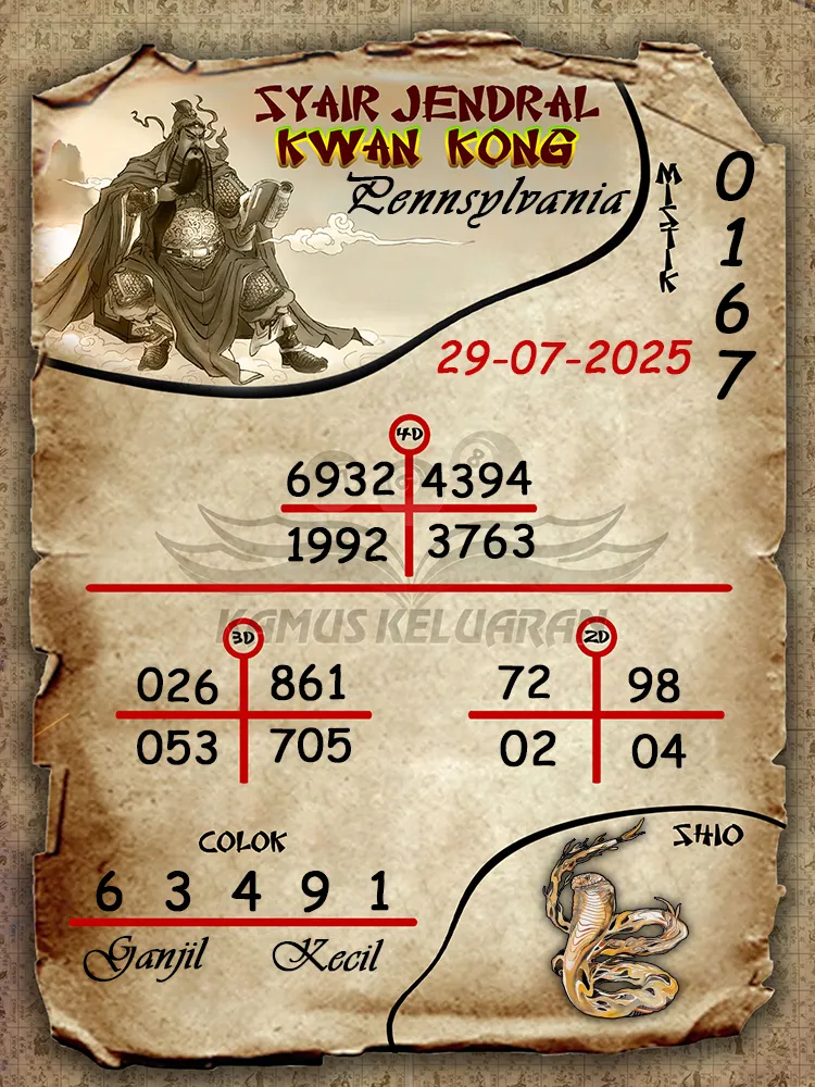 syair jendral kwan kong Pennsylvania 29 07 2025