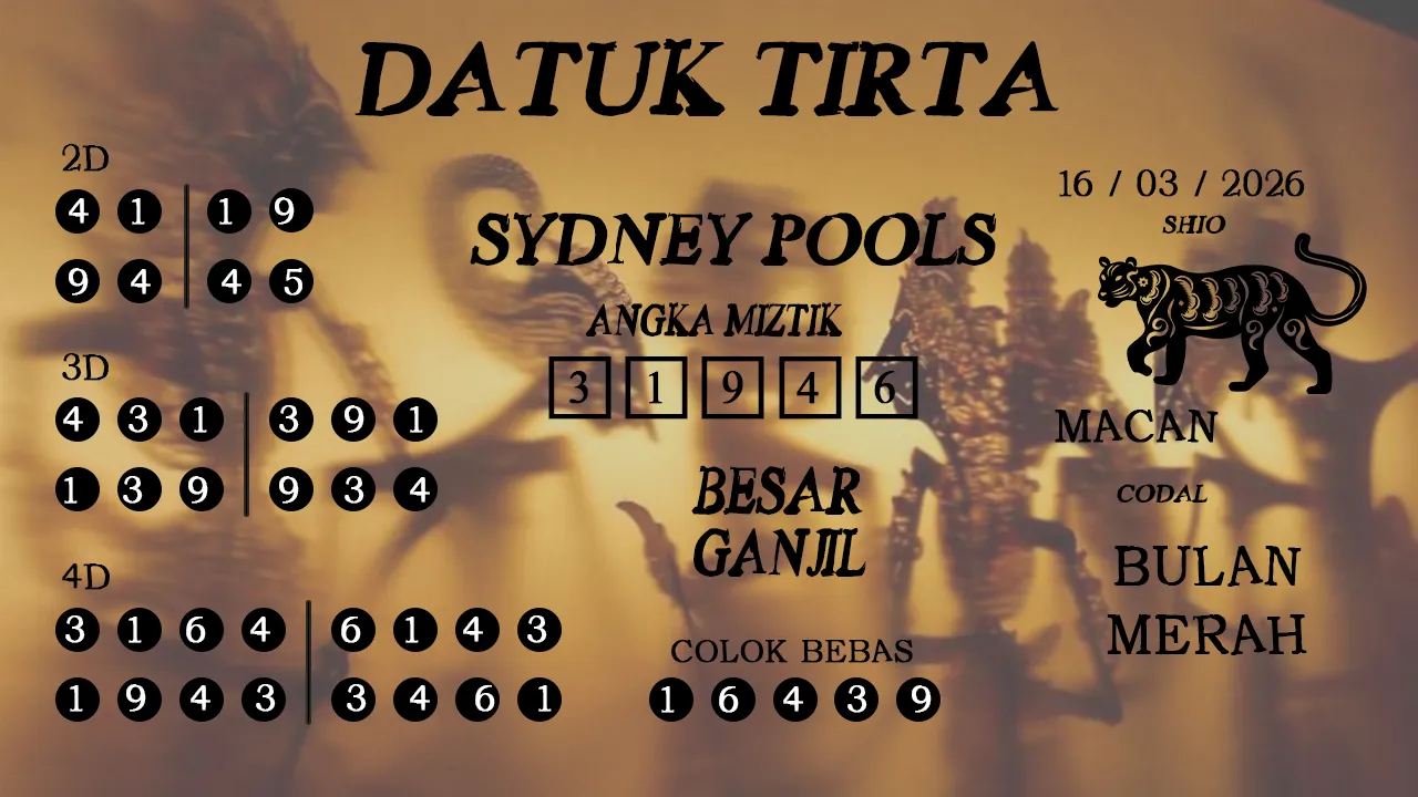 Syair datuk tirta sydney pools 16 03 2026